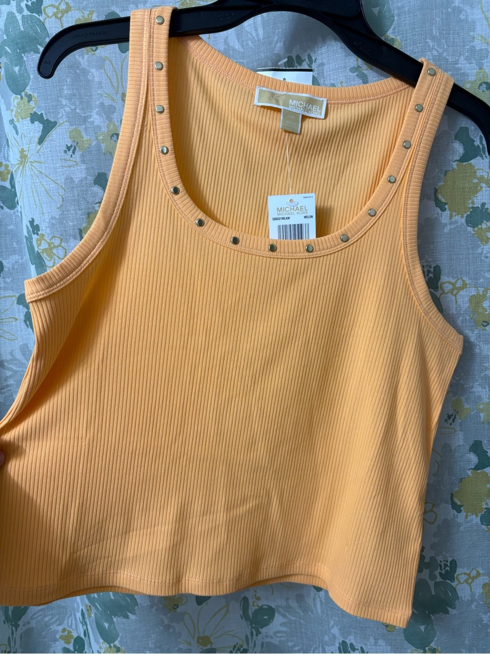 MICHAEL Michael Kors Peach Stud-Trim Ribbed Tank Top size Large - Picture 2 of 5